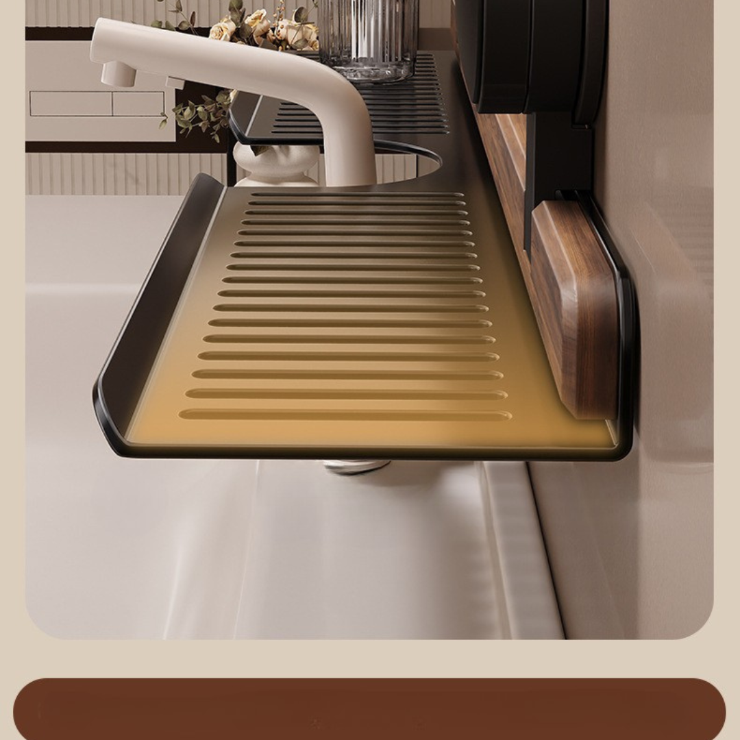 Homero Modern Walnut Faucet Rack Organizer With Drain Shelf