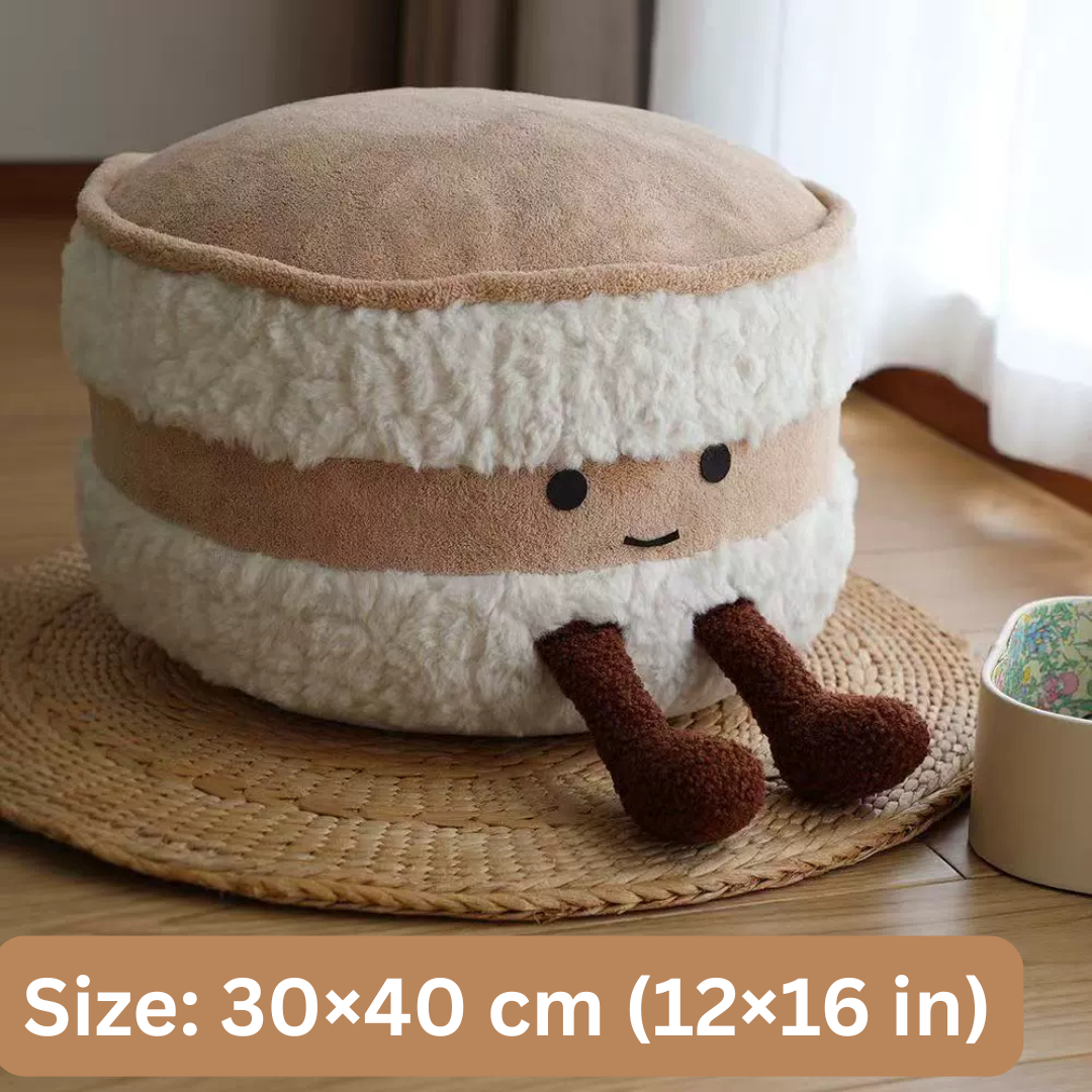 Homero Cute Cream Bread Pouf Plush Hamburger-Shaped Footstool