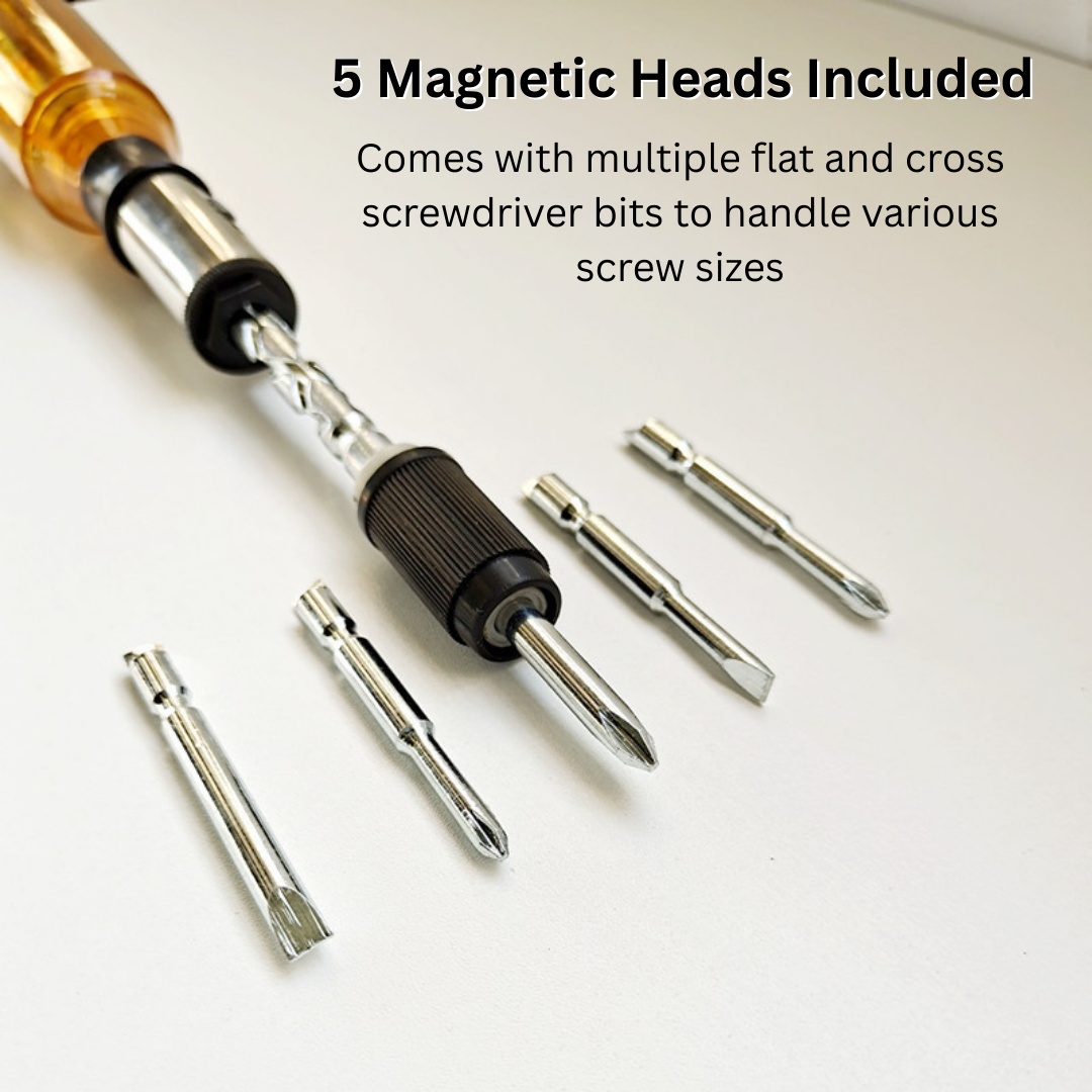 HOMERO Ergonomic Handle Push Pull Ratchet Screwdriver with 5 Heads