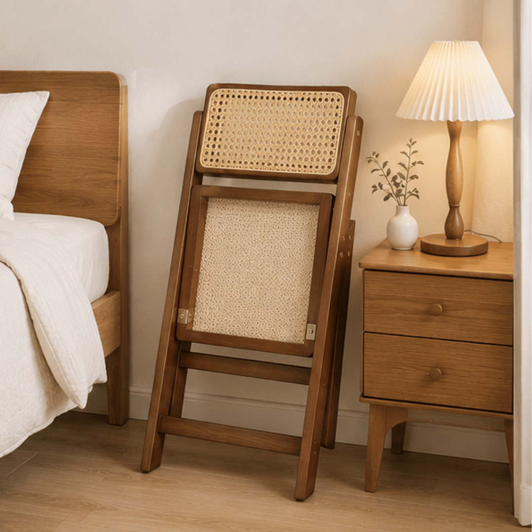 Solid Wood Frame Ergonomic Seating Rattan Folding Chair