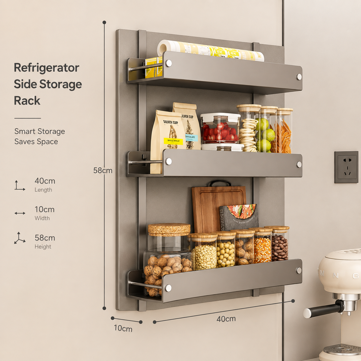 Multi-Layer Carbon Steel Refrigerator Side Storage Rack