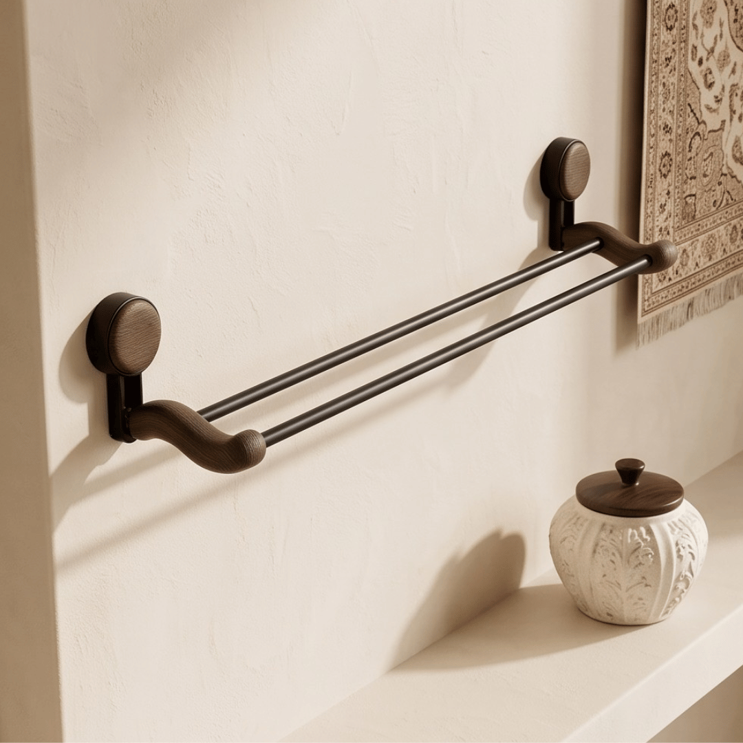 Double Row Natural Wood Towel Rack