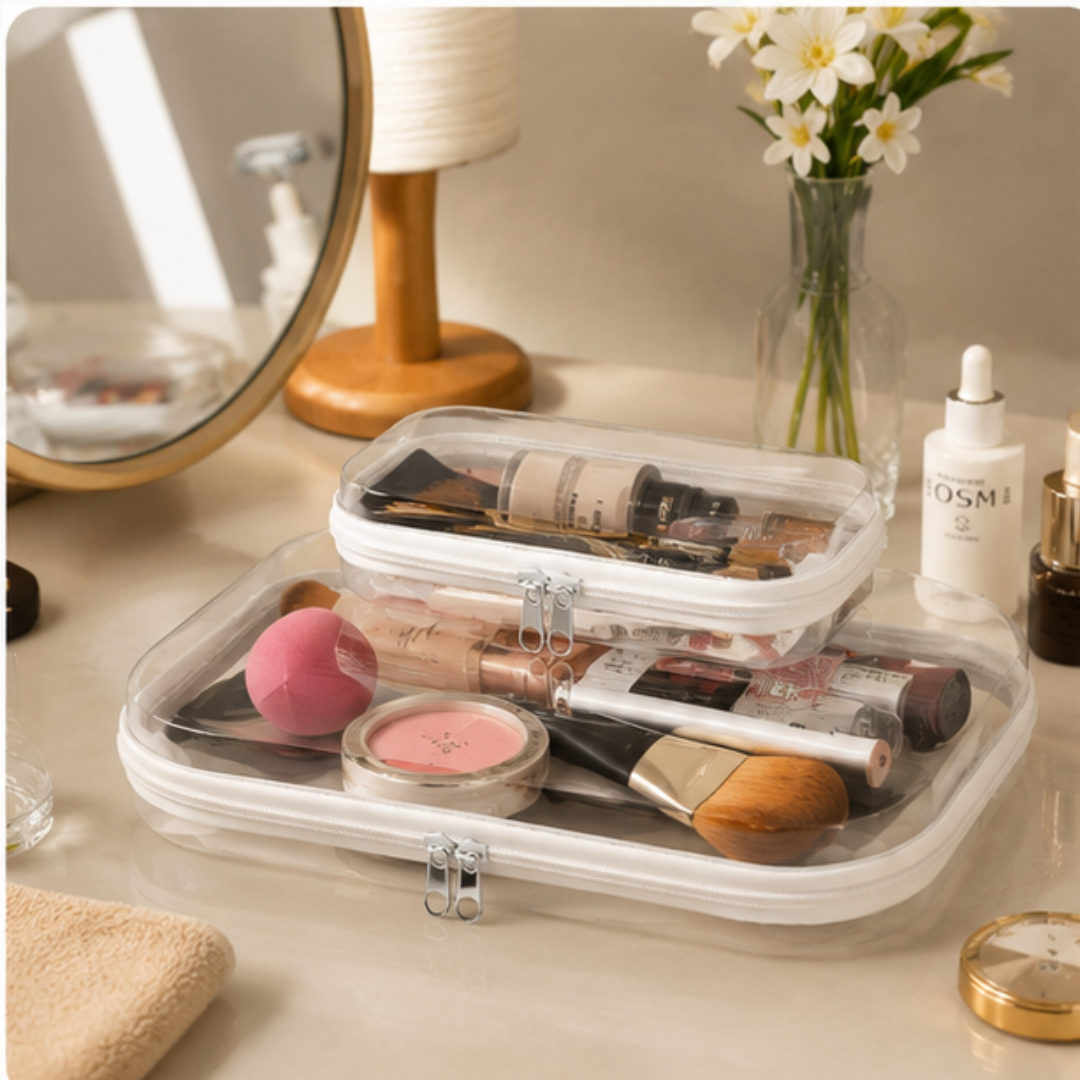 Transparent Hard Shell Zipper Organizer Bags (Set of 3)