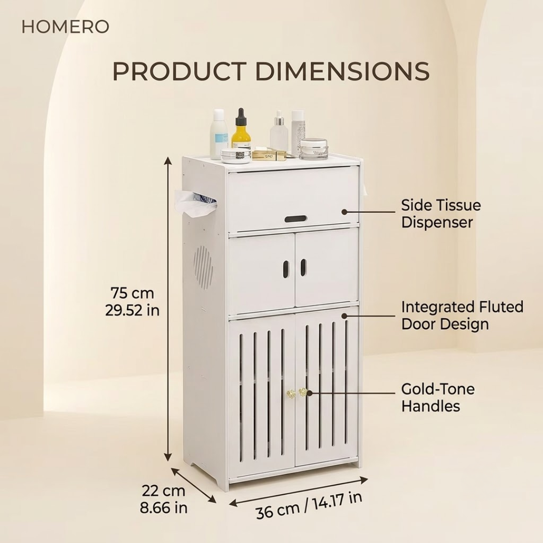 Multi-Use Storage Cabinet with Tissue Dispenser Shelves and Doors