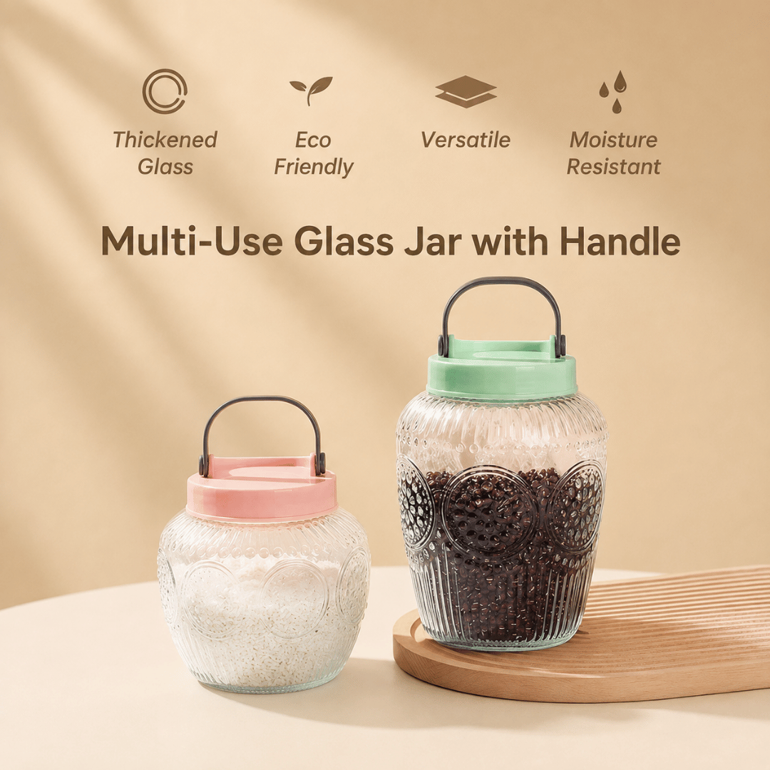Homero Multi-Use Glass Jar with Handle and Airtight Lid Set of 3