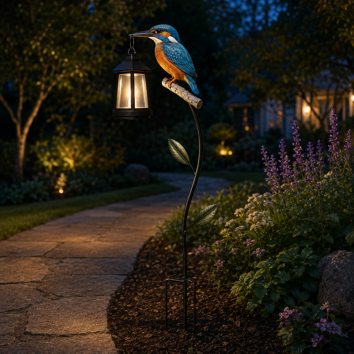 Decorative Outdoor Solar Kingfisher Garden Lantern