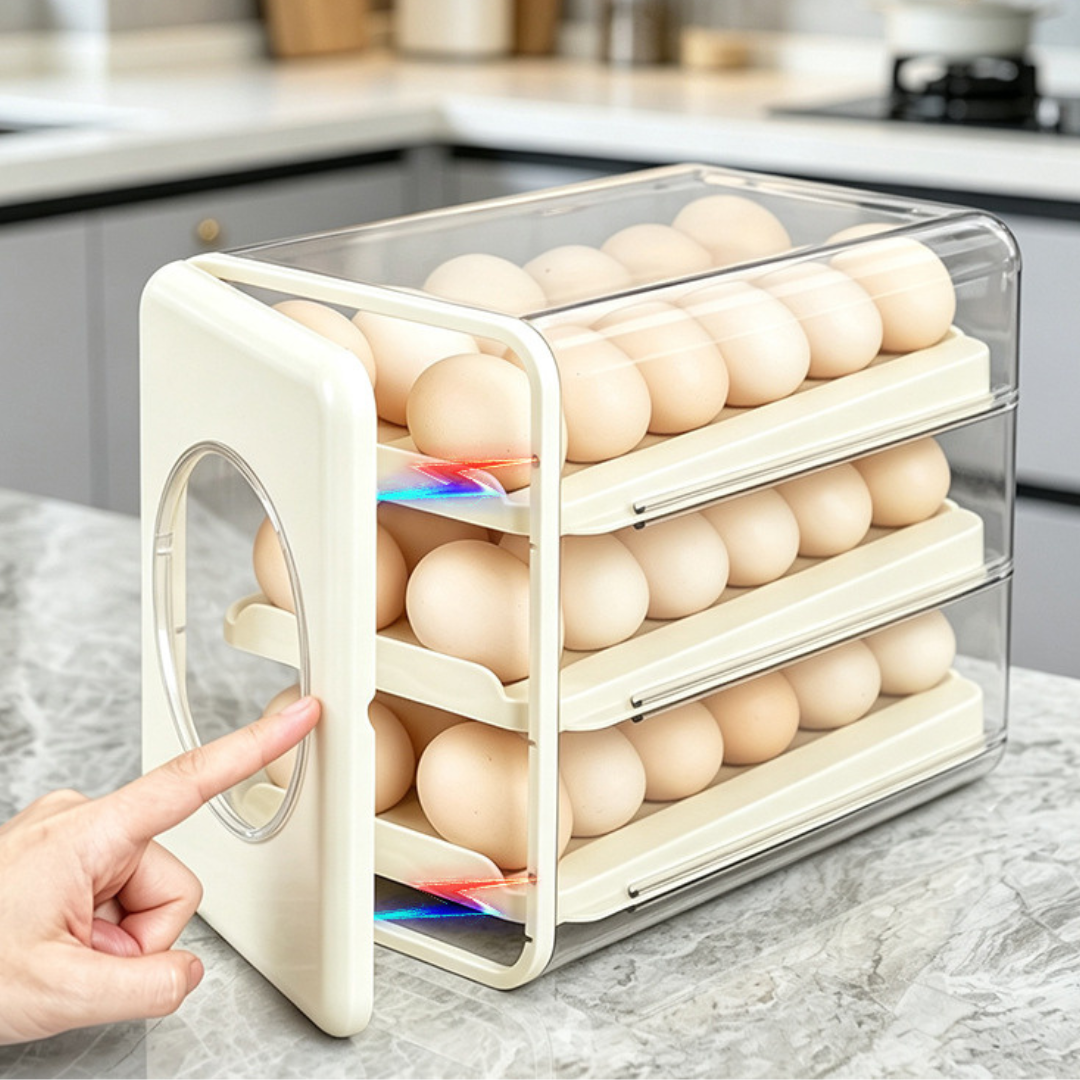 Automatic Transparent Drawer Rolling Egg Storage Organizer