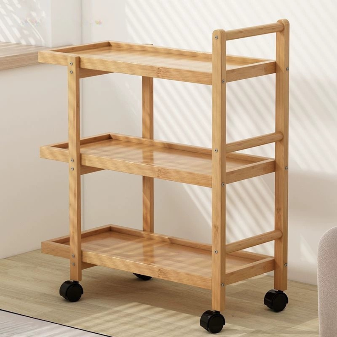 Multipurpose Bamboo Utility Cart Mobile Storage Organizer