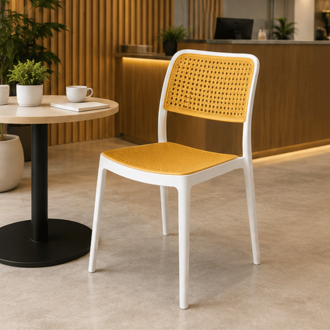 Minimalist Yellow Plastic Stackable Mesh Chair