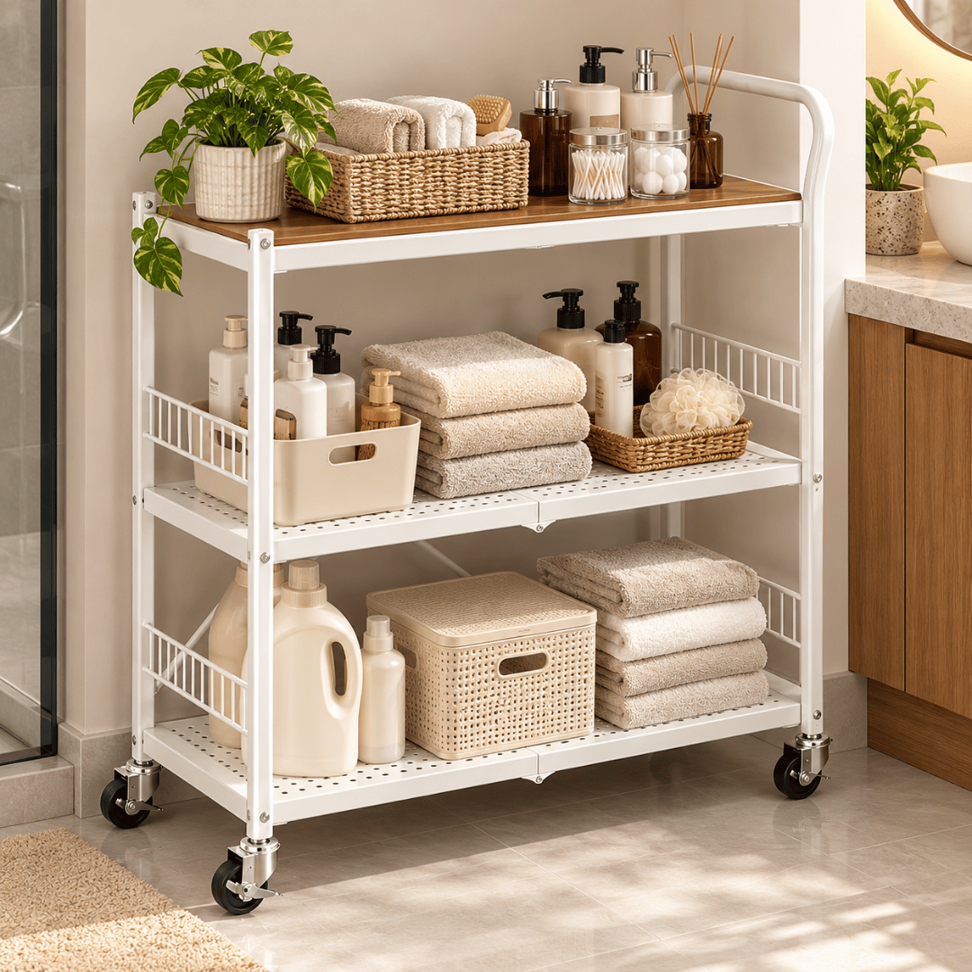 Multi-Purpose Foldable Kitchen Storage Shelf with Wheels