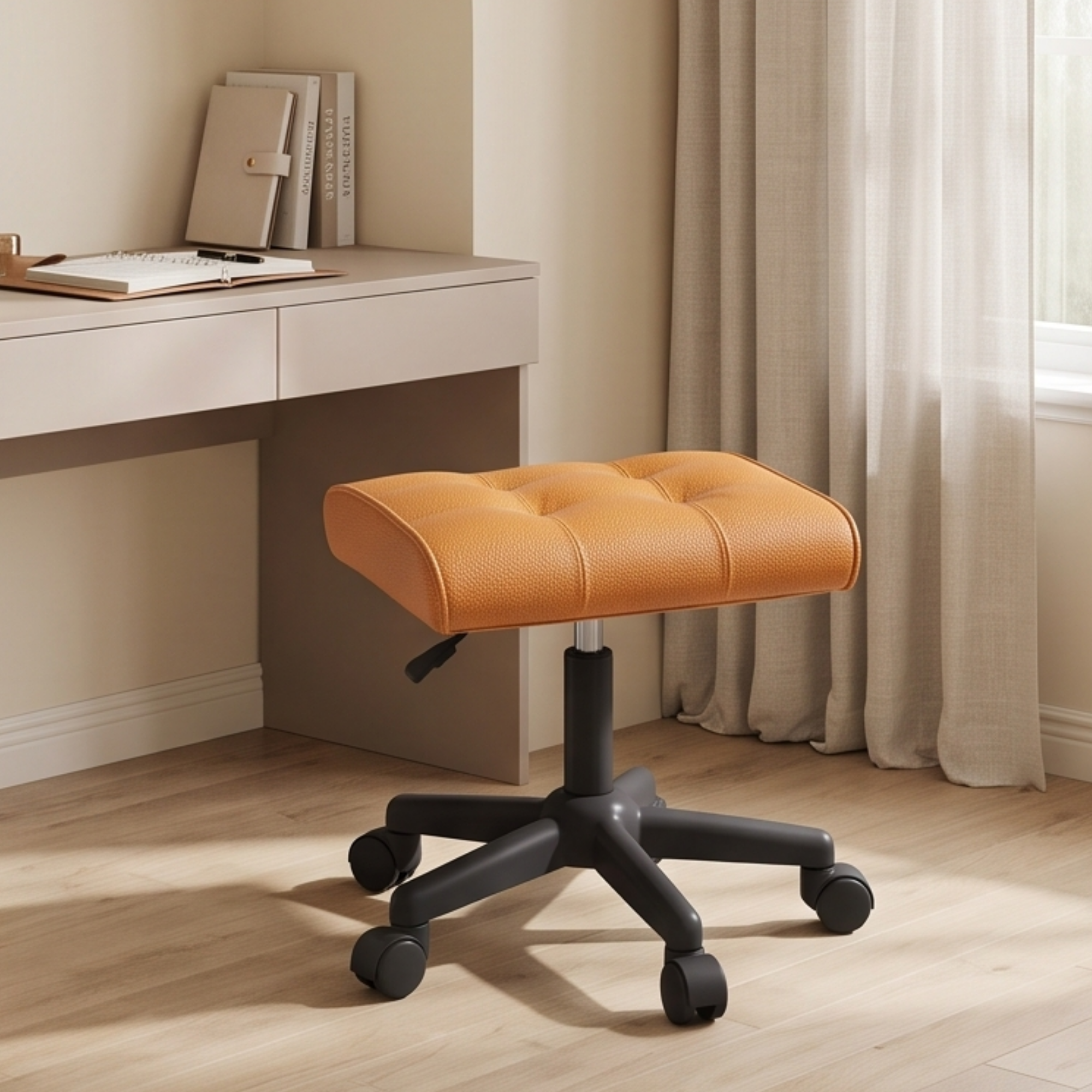 Adjustable Leather Footrest Stool with Thick Cushion