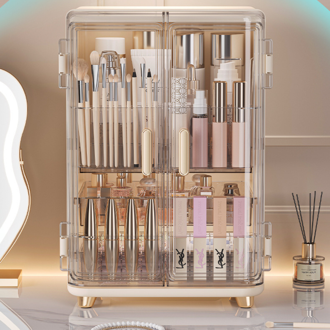 Three Layer Double Door Luxury Cosmetic Storage Organizer