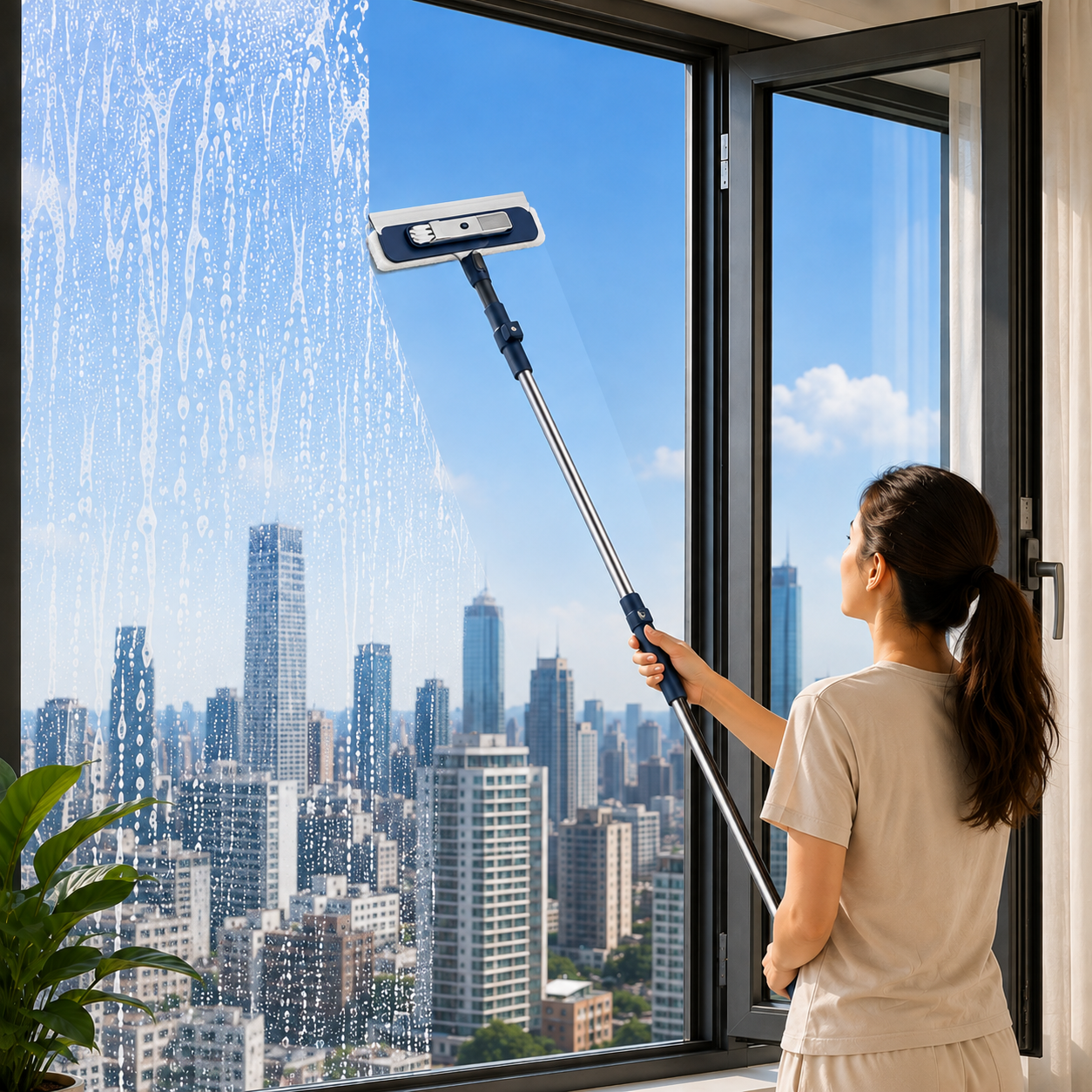 2 in 1 Extendable Window Cleaner Squeegee Wiper - 120cm