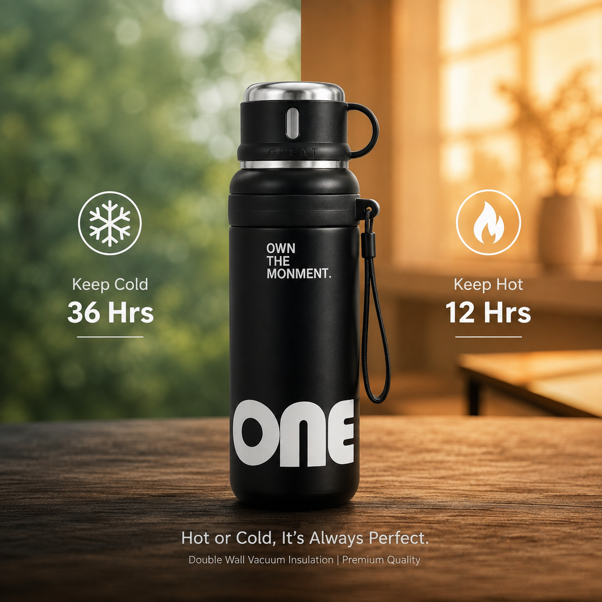 Homero Stylish Stainless Steel Leak Proof Thermal Water Bottle - 1000ml
