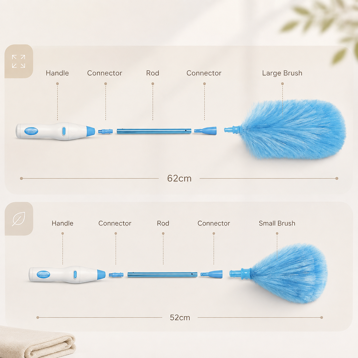 Extendable Electric Spin Feather Duster with Dual Brush Heads