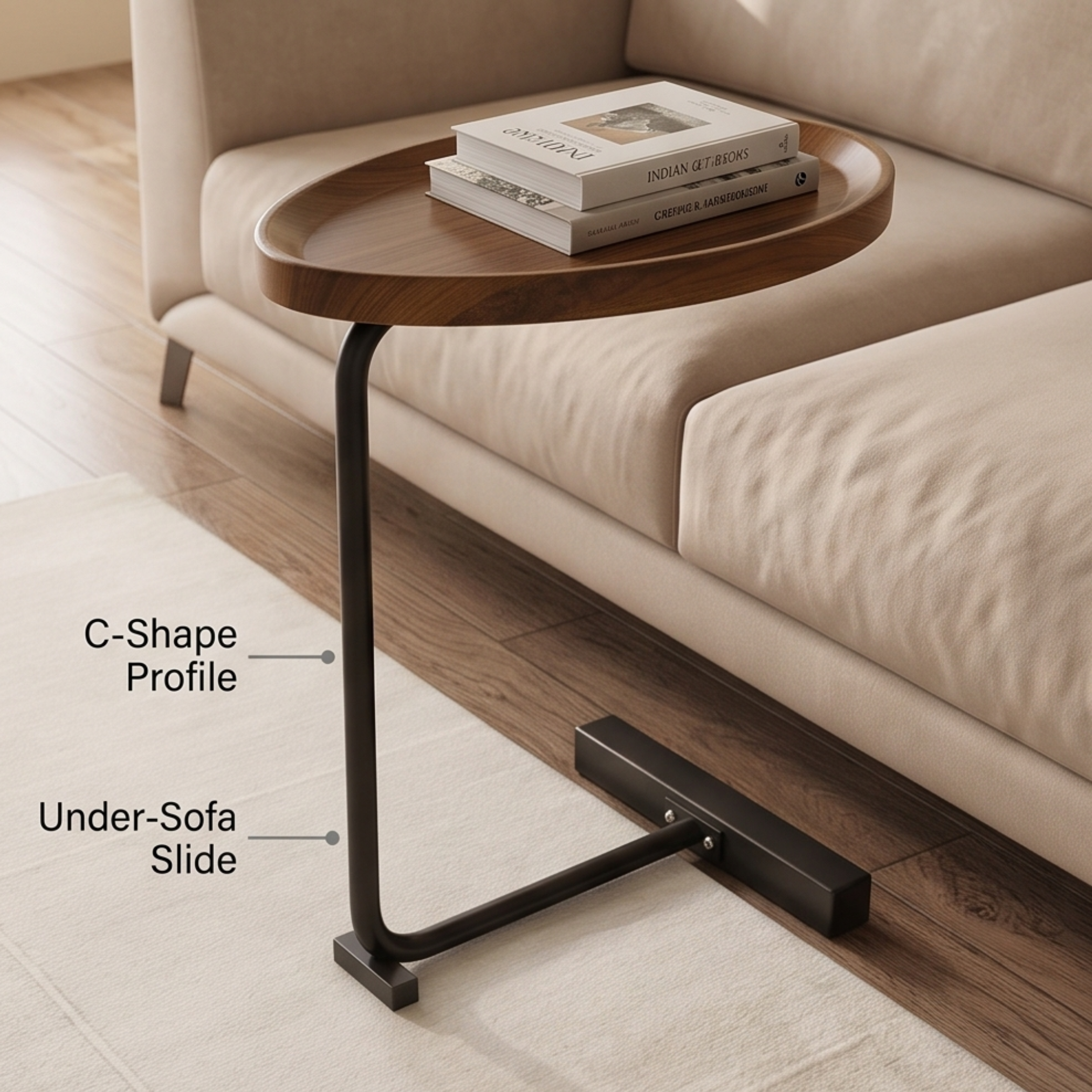 Modern C Shaped Wooden End Table with Smooth Top and Strong Metal Frame (Copy)