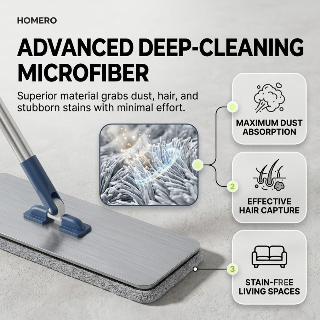 Hands Free 360° Rotating Flat Mop with Stainless Steel Handle