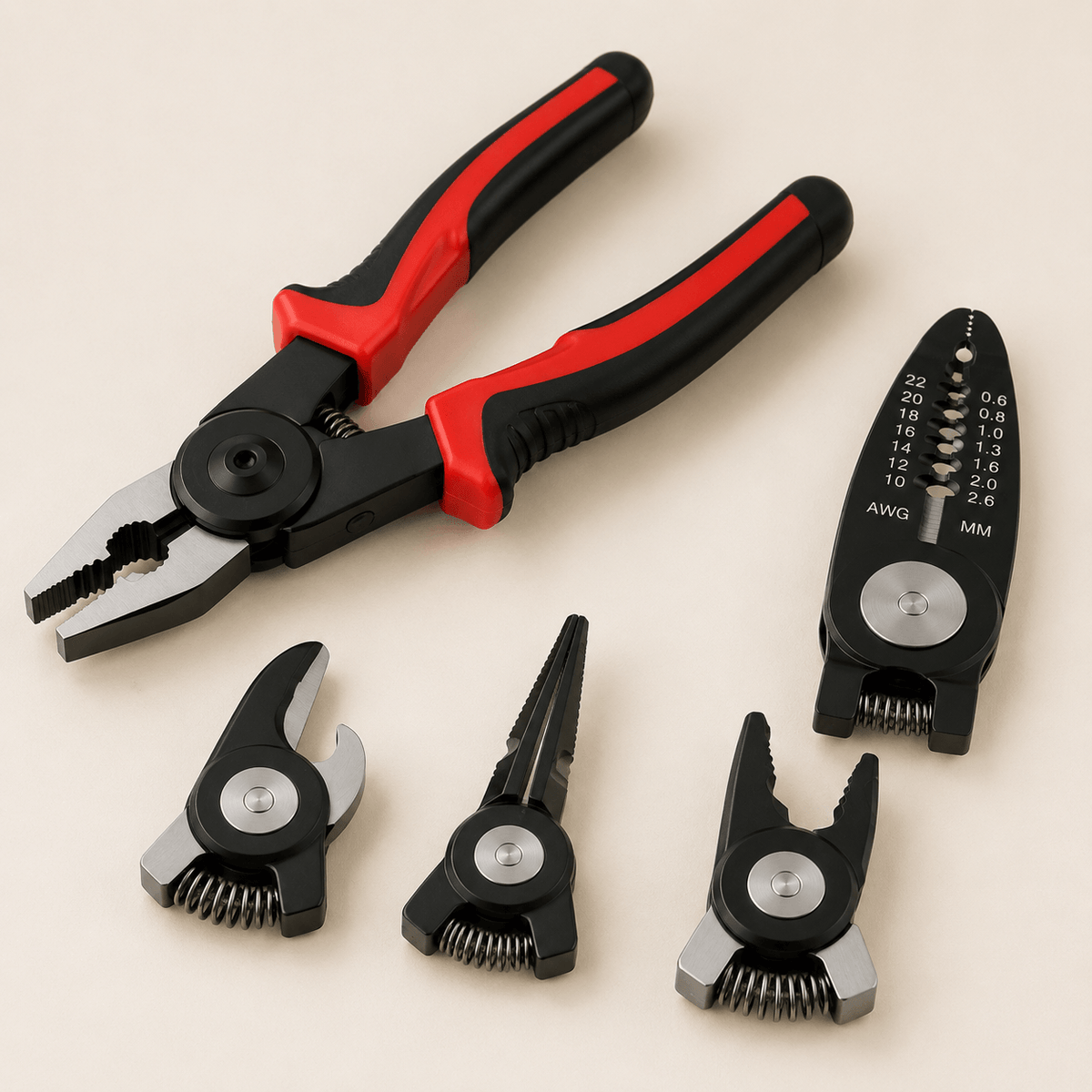 HOMERO 5 In 1 Multifunctional Interchangeable Head Heavy Duty Pliers Tool Set