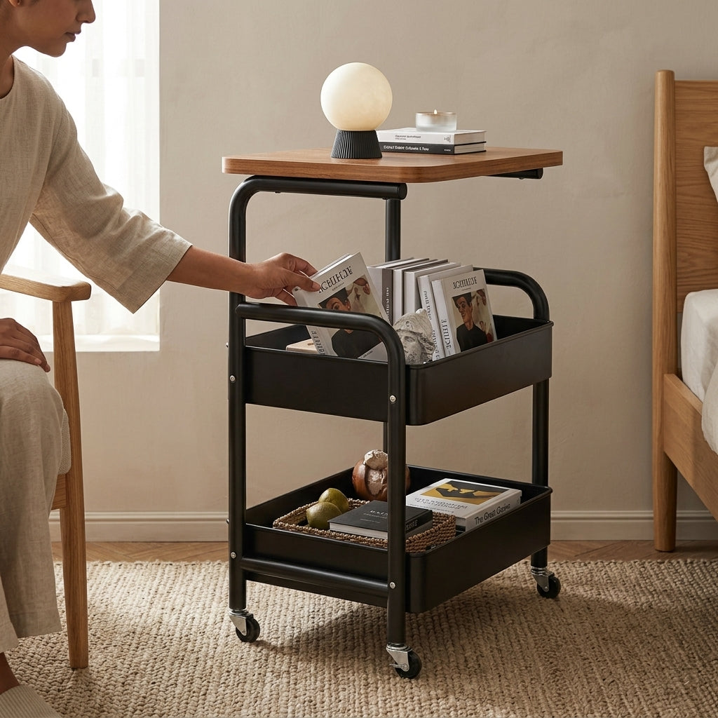 Homero 3-Tier Iron Durable Wood Slim Storage Rack