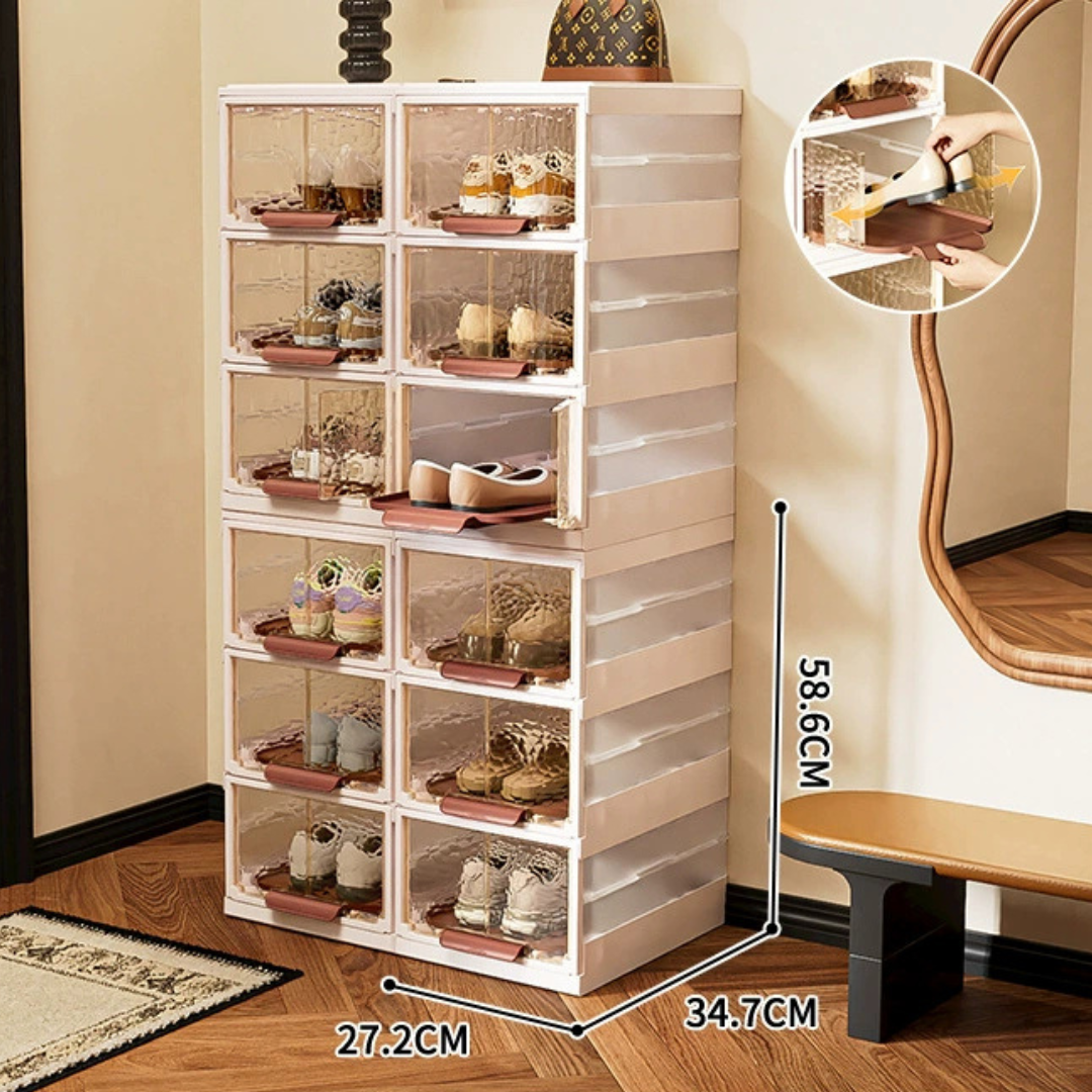 Transparent Door Foldable Stackable Plastic Shoe Rack Organizer