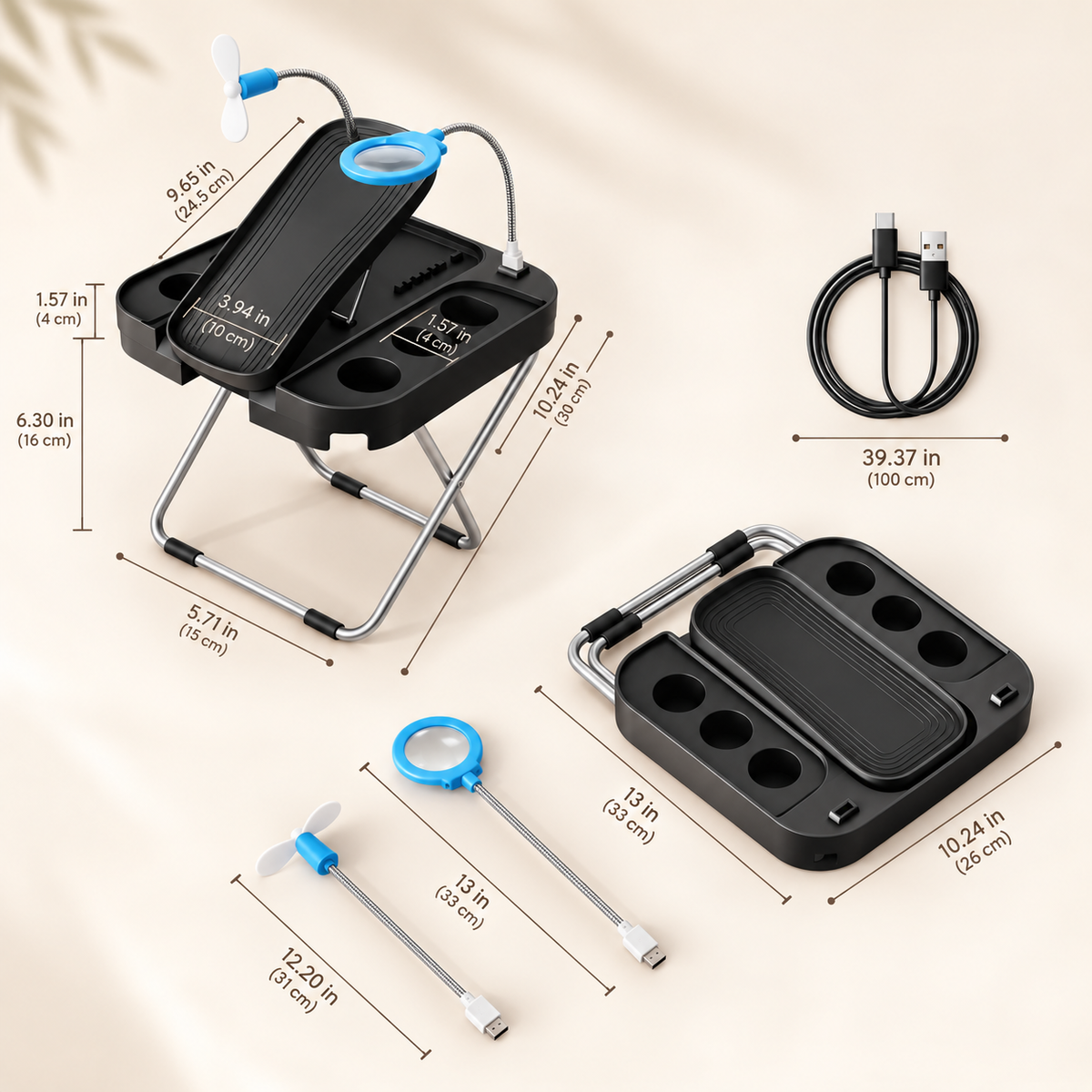 Portable Pedicure Foot Rest Stool with Fan & LED Magnifier