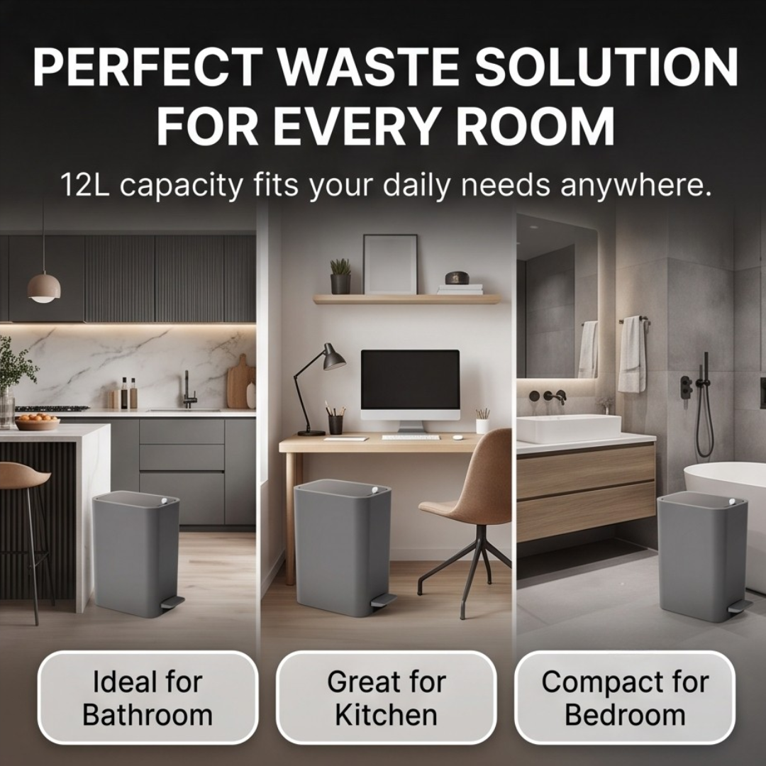 Ultra Slim Pedal Dustbin with Dual Opening Quiet Soft Close (12L)