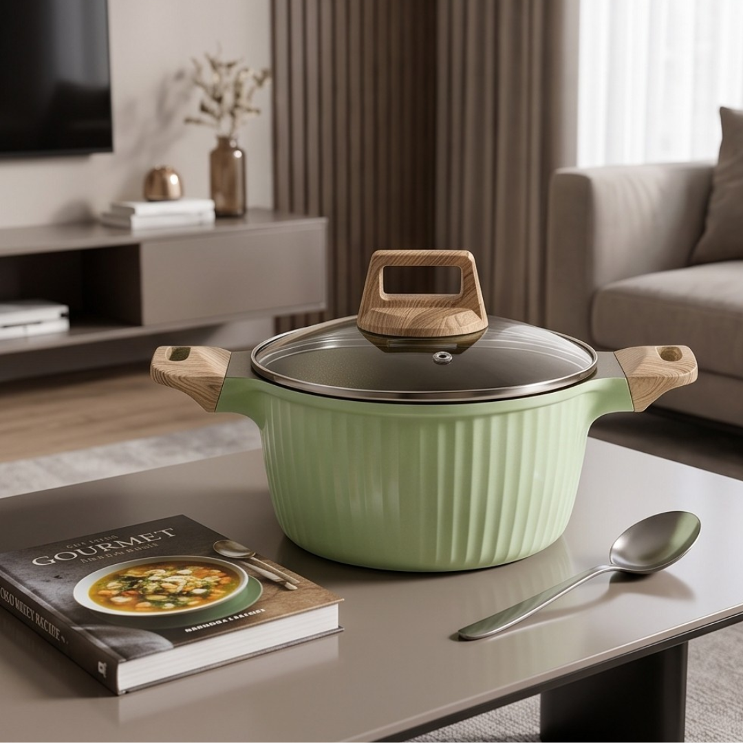 Premium Die Cast Aluminum Non Stick Casserole Soup Pot with Glass Lid