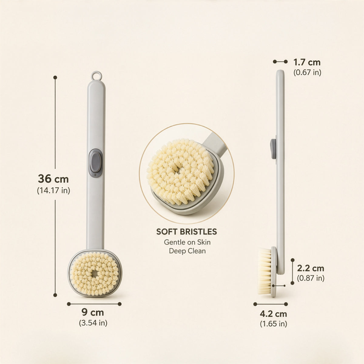 Soft Bristle Refillable Shower Bath Brush with Soap Dispenser