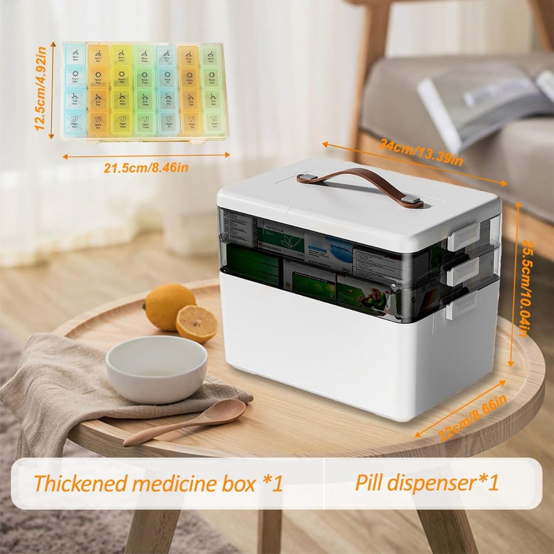 Homero 3-Tier Large Capacity Clear Organizer Medicine Storage Box