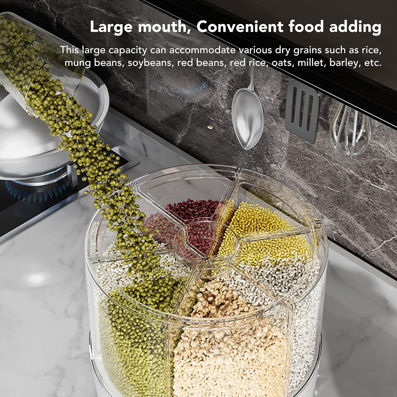 360° Rotating Airtight Grain Storage Container with 6 Compartments
