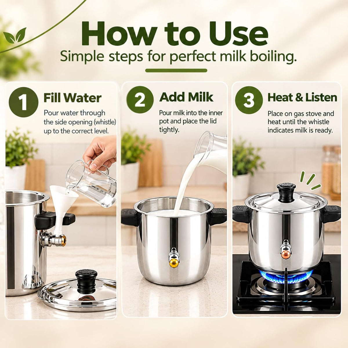 Double Wall Stainless Steel Whistling Milk Boiler