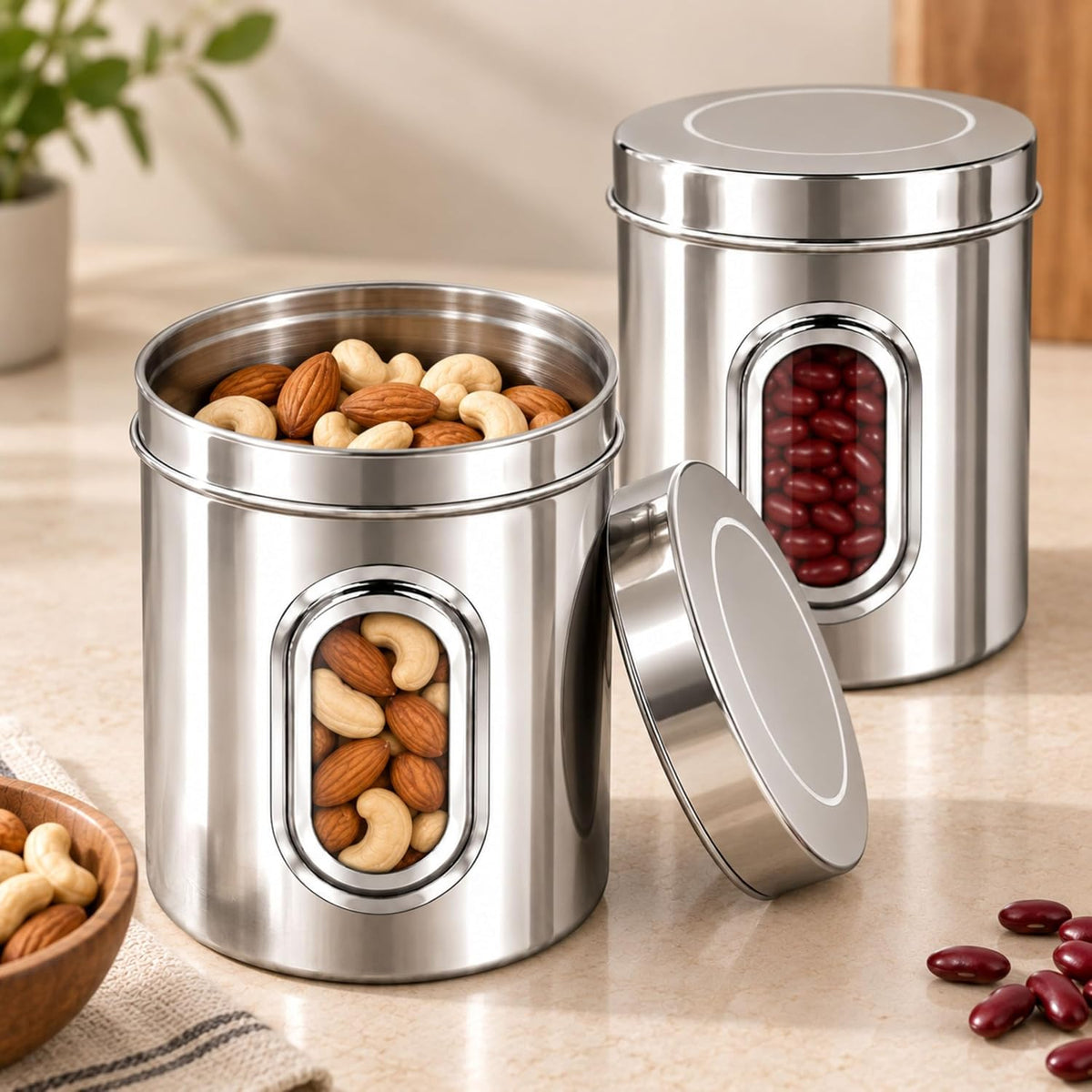 Stainless Steel Kitchen Storage Containers with See Through Window