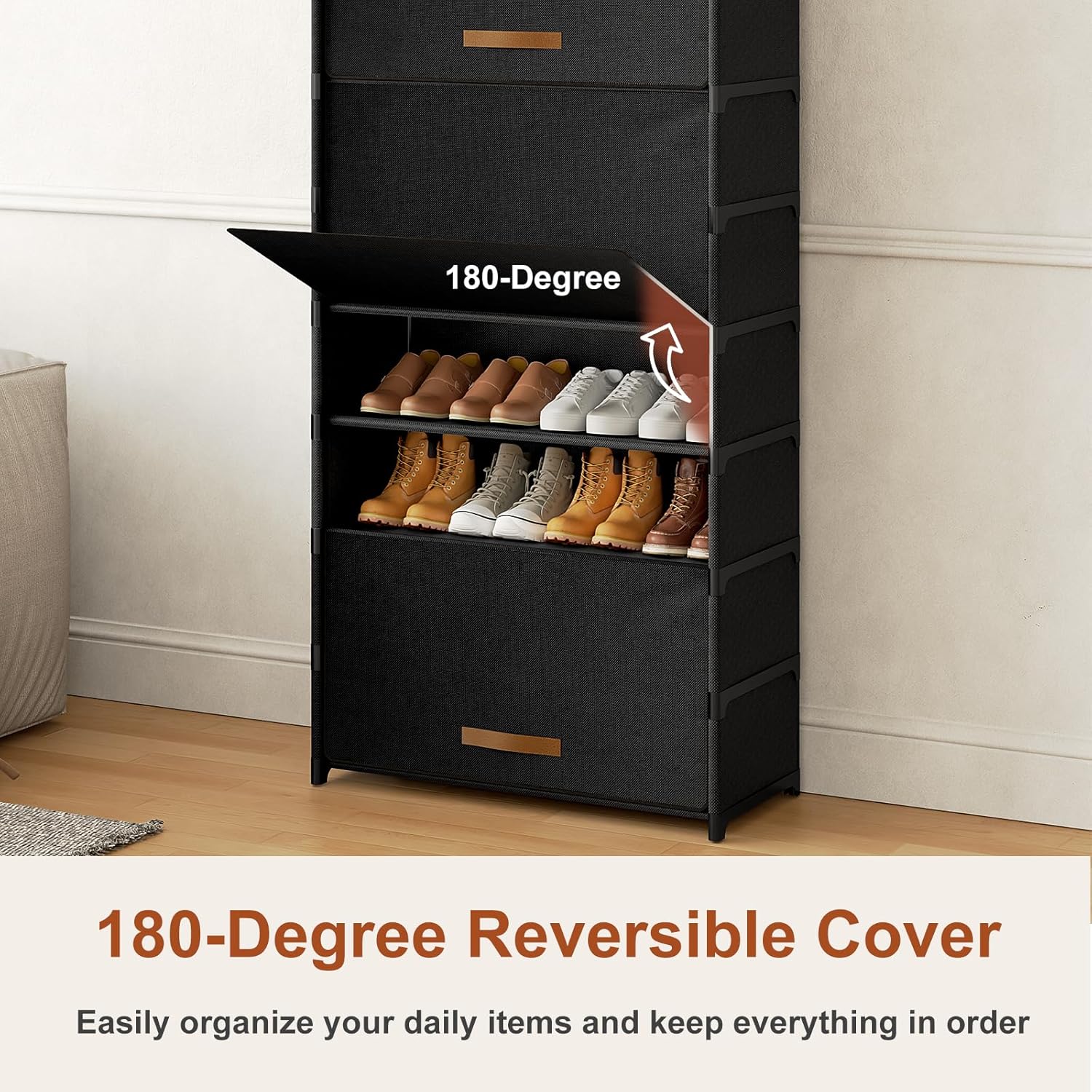 Multi Layer Dustproof Shoe Storage Cabinet with Metal Frame - 36 Pair Capacity 9 Tier