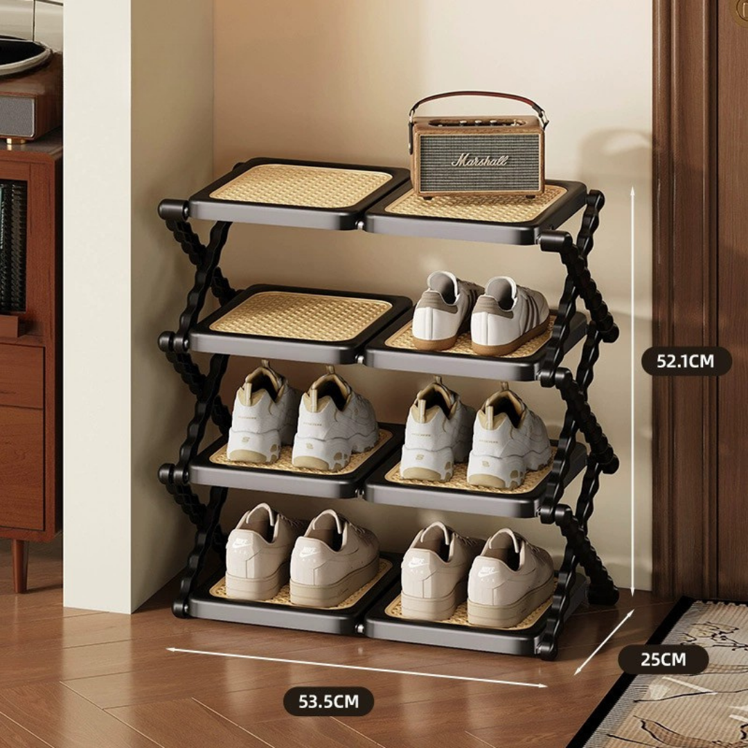 HOMERO Rattan Textured Foldable Multi Layer Shoe Rack