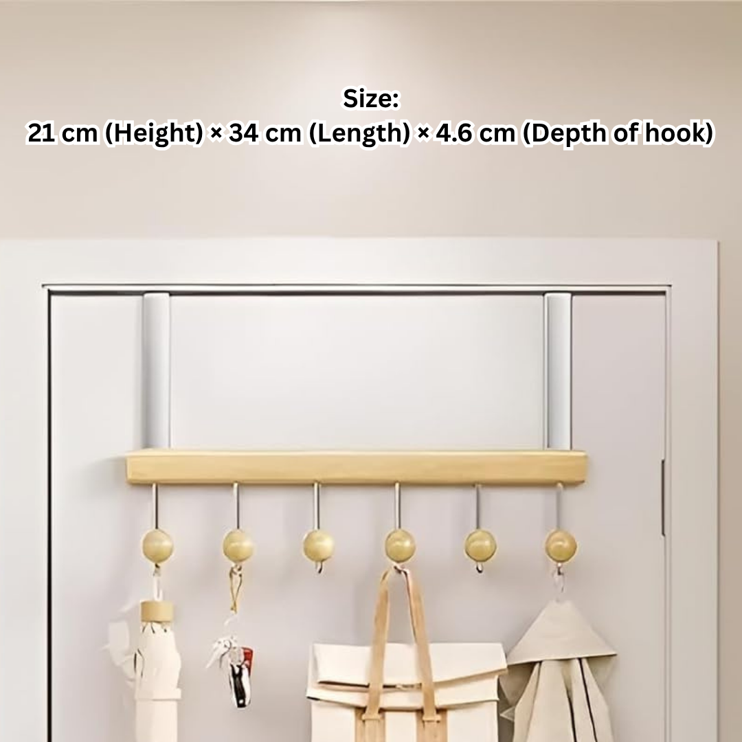 HOMERO 6 Hook Wooden Over Door Hook Rack Cloth Organizer