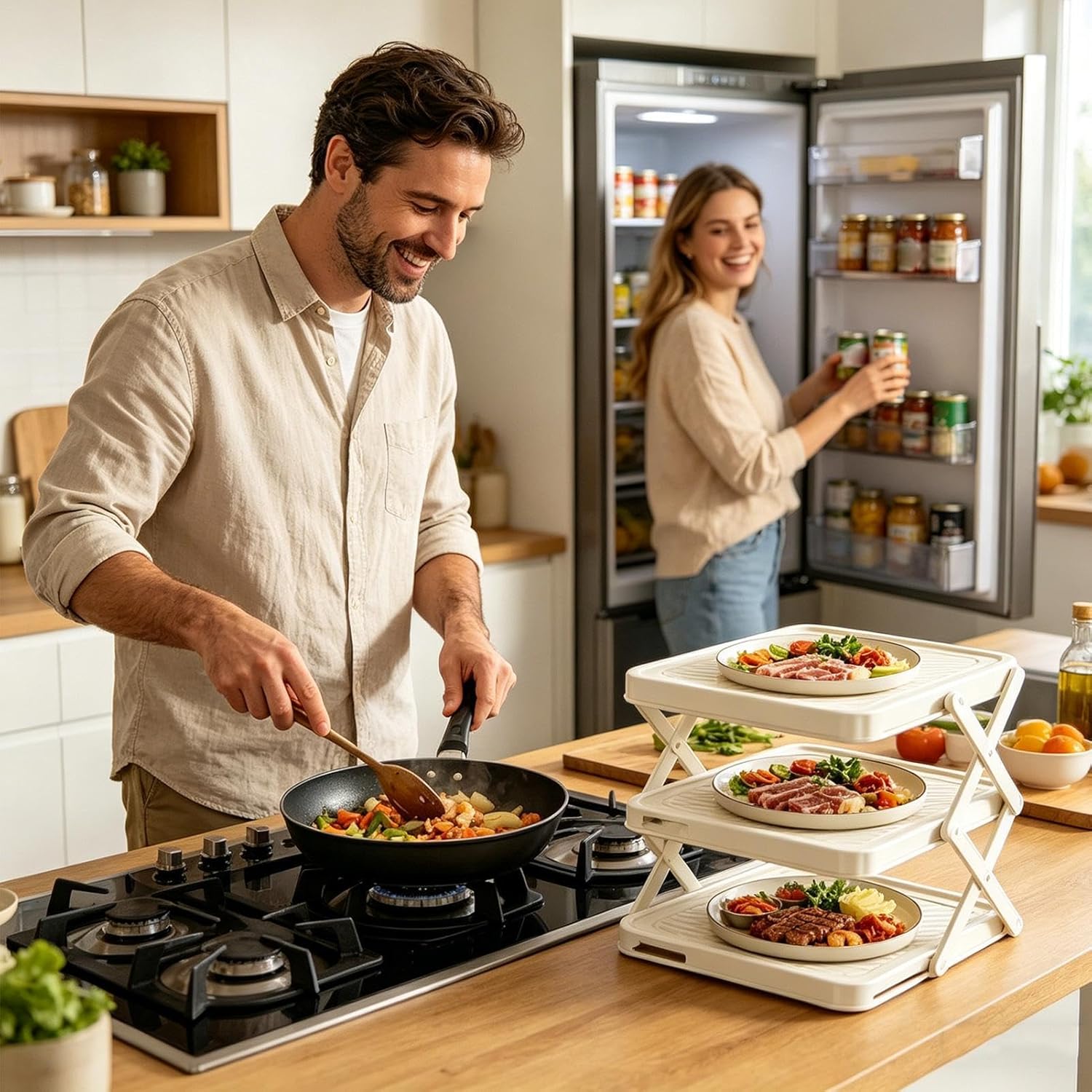 Foldable Multi Layer Dish & Prep Tray Storage Rack