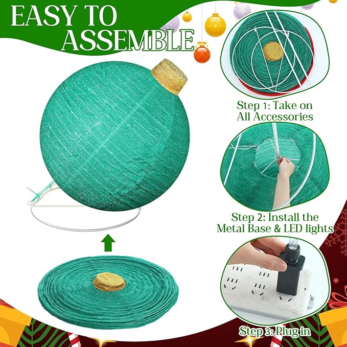 HOMERO 3D Lighted Pop Up Festive Outdoor Decoration Ball Set - 24 Inch