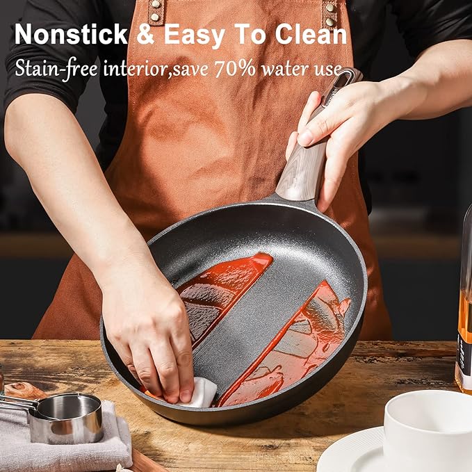 Multipurpose Non-Stick Frying Pan with Woodgrain Handle