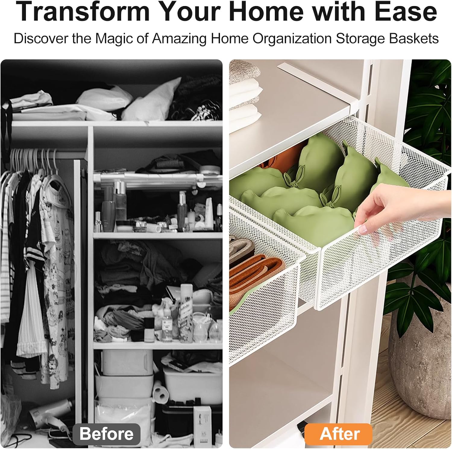 HOMERO Closet Pull Out Basket Smooth Sliding Drawer Organizer