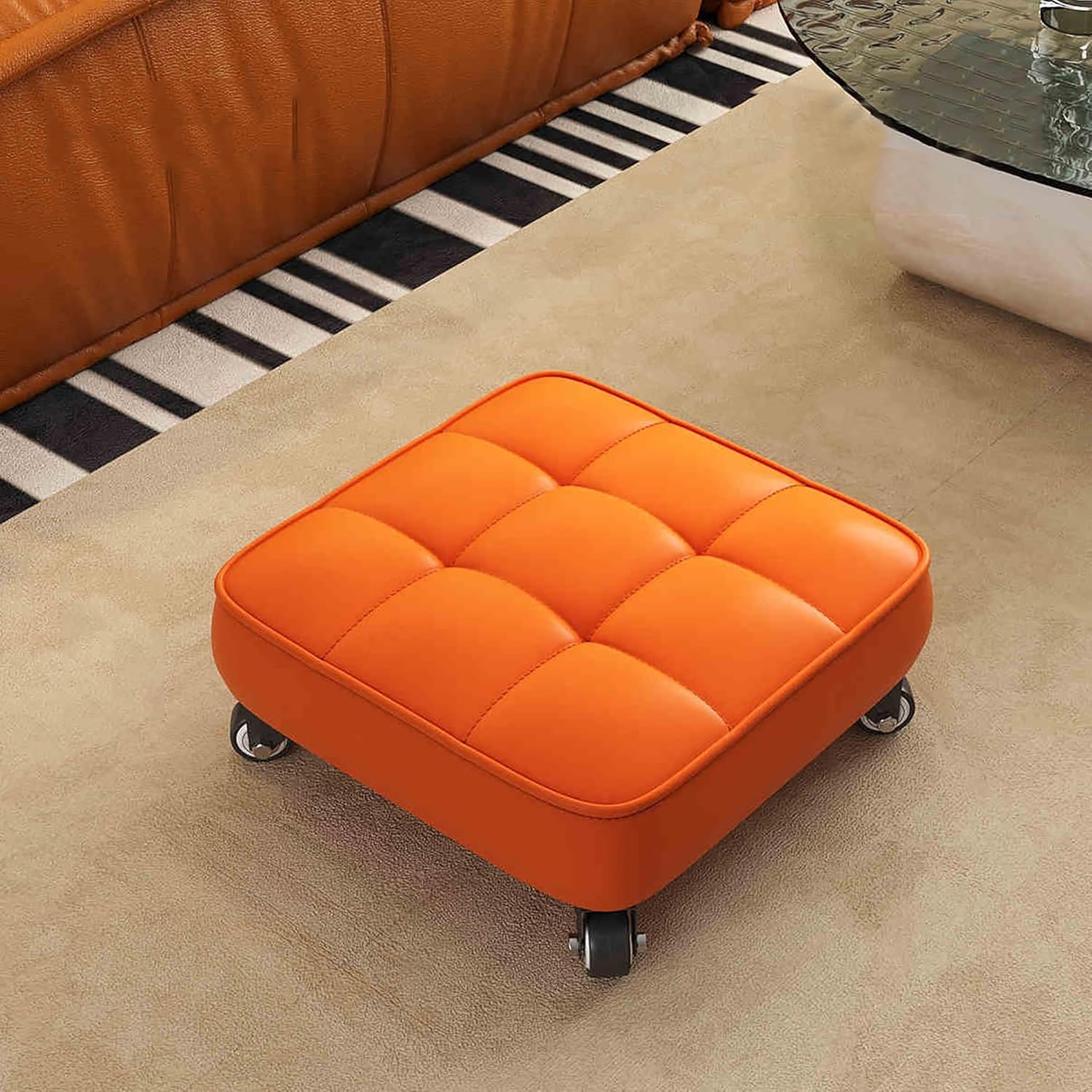 Multi Purpose Low Rolling Stool Cushioned Seat with Swivel Wheels