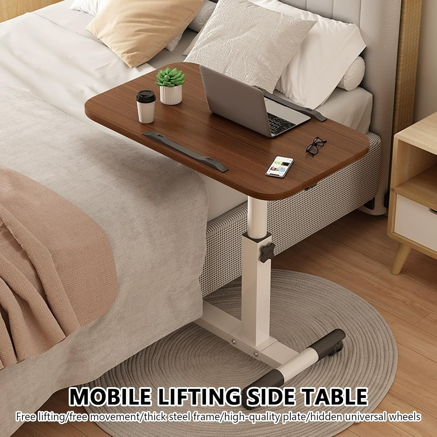 Adjustable Mobile Computer Modern Desk Wooden Table - 60x40cm