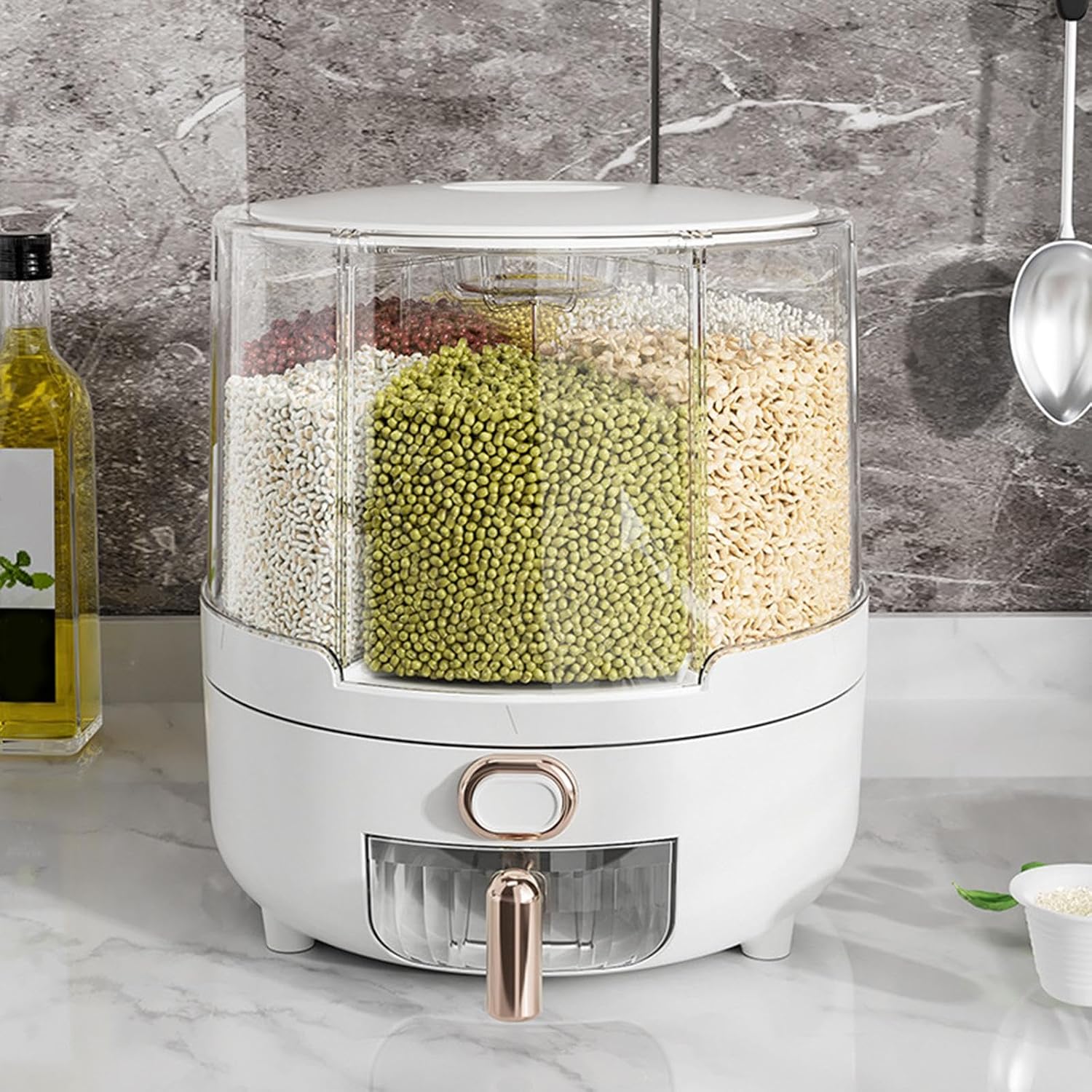 360° Rotating Airtight Grain Storage Container with 6 Compartments