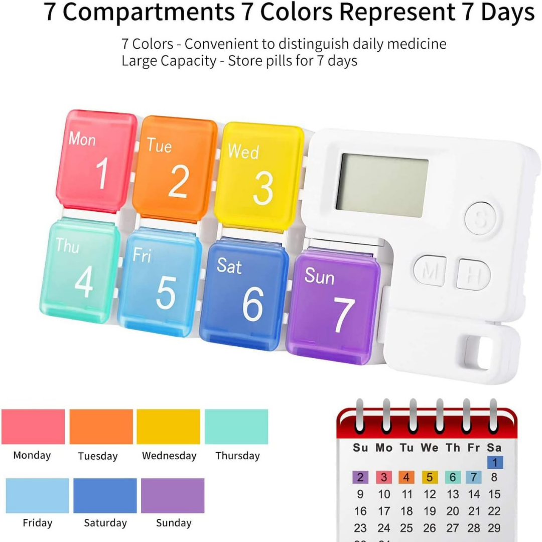 Homero Smart Weekly Pill Organizer with Reminder Alarm