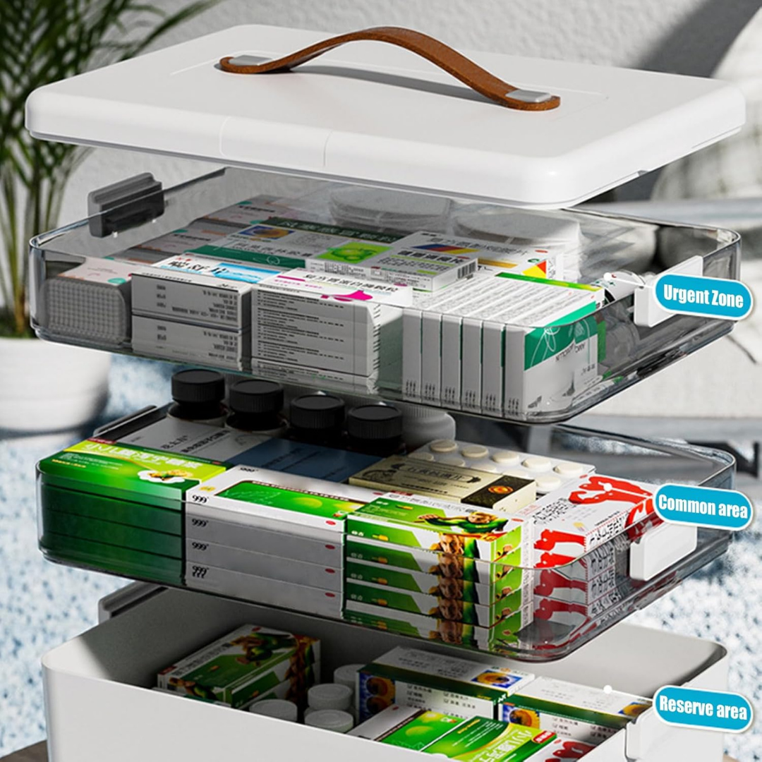 Homero 3-Tier Large Capacity Clear Organizer Medicine Storage Box