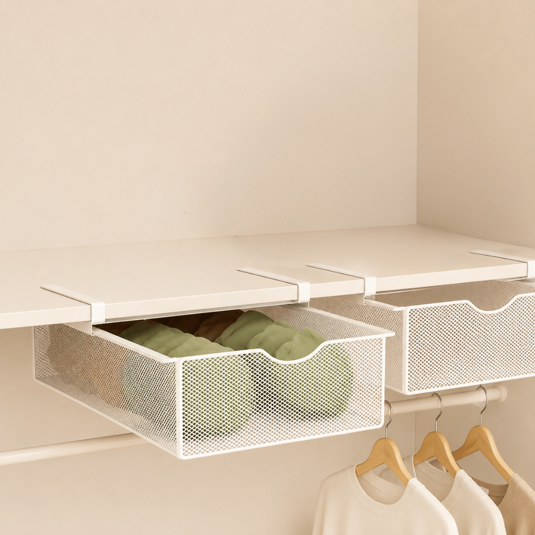 HOMERO Closet Pull Out Basket Smooth Sliding Drawer Organizer