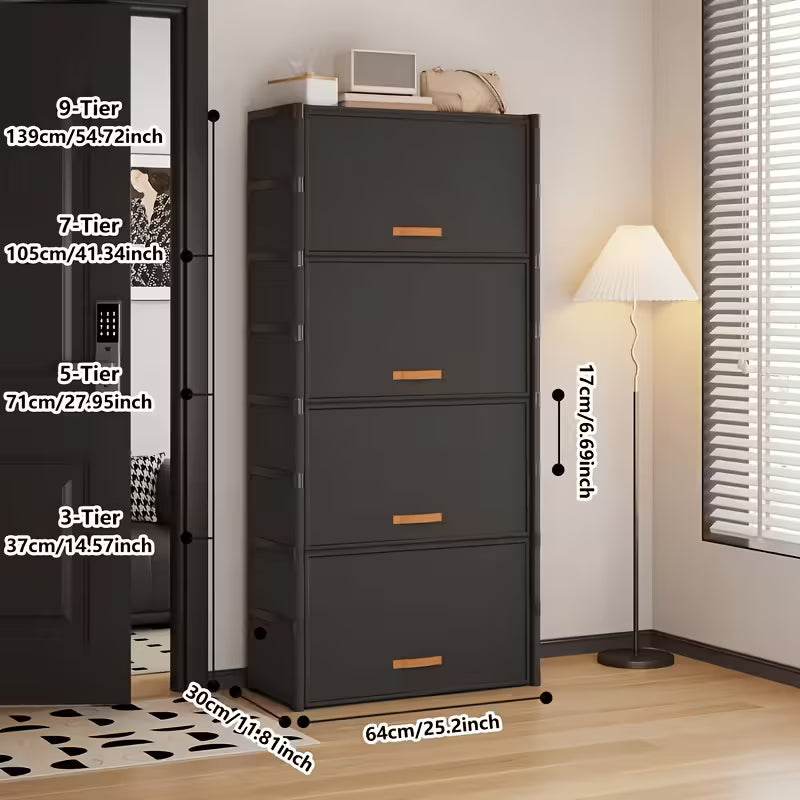 Multi Layer Dustproof Shoe Storage Cabinet with Metal Frame - 36 Pair Capacity 9 Tier