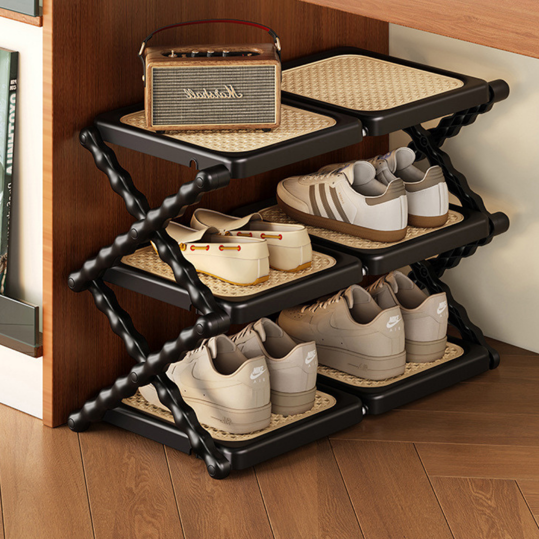 HOMERO Rattan Textured Foldable Multi Layer Shoe Rack