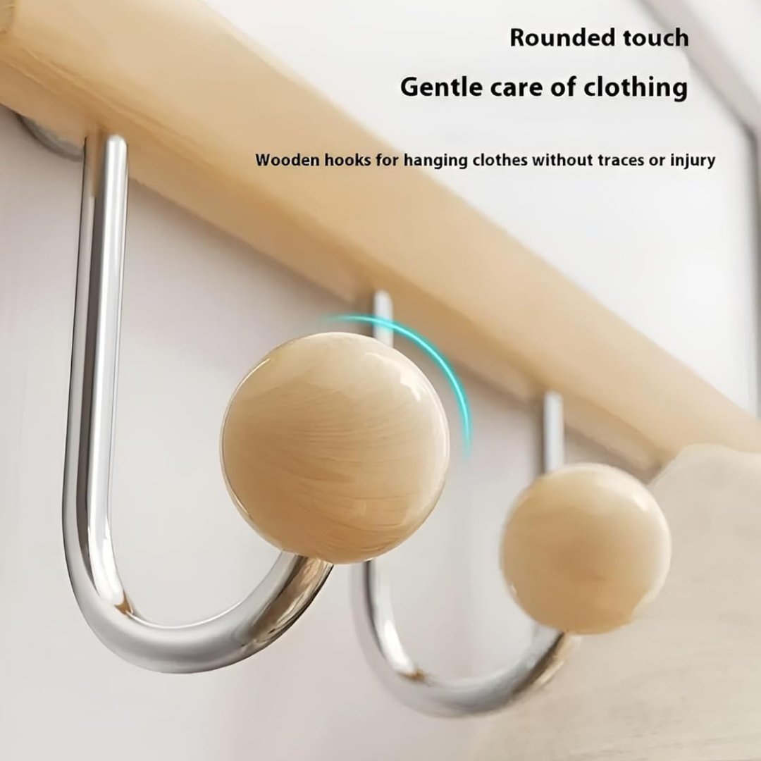 HOMERO 6 Hook Wooden Over Door Hook Rack Cloth Organizer