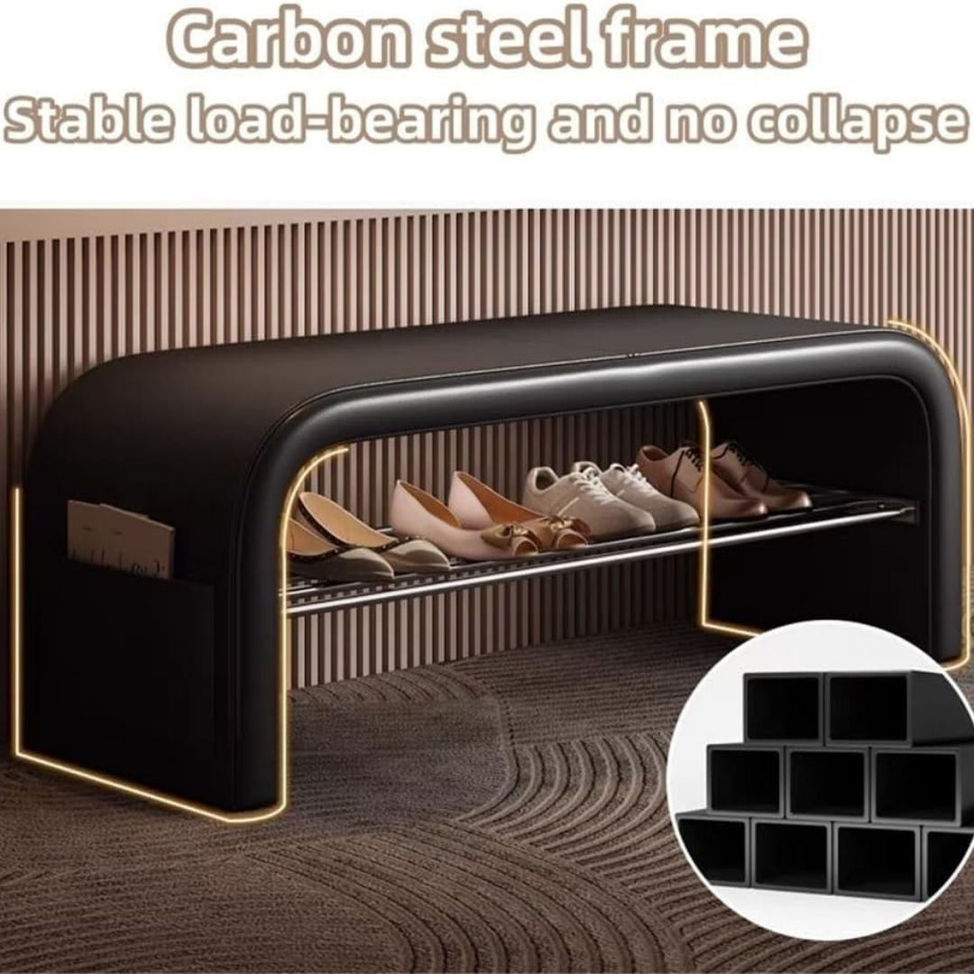 HOMERO 2-Tier Modern PU Leather Shoe Bench with Hidden Pocket