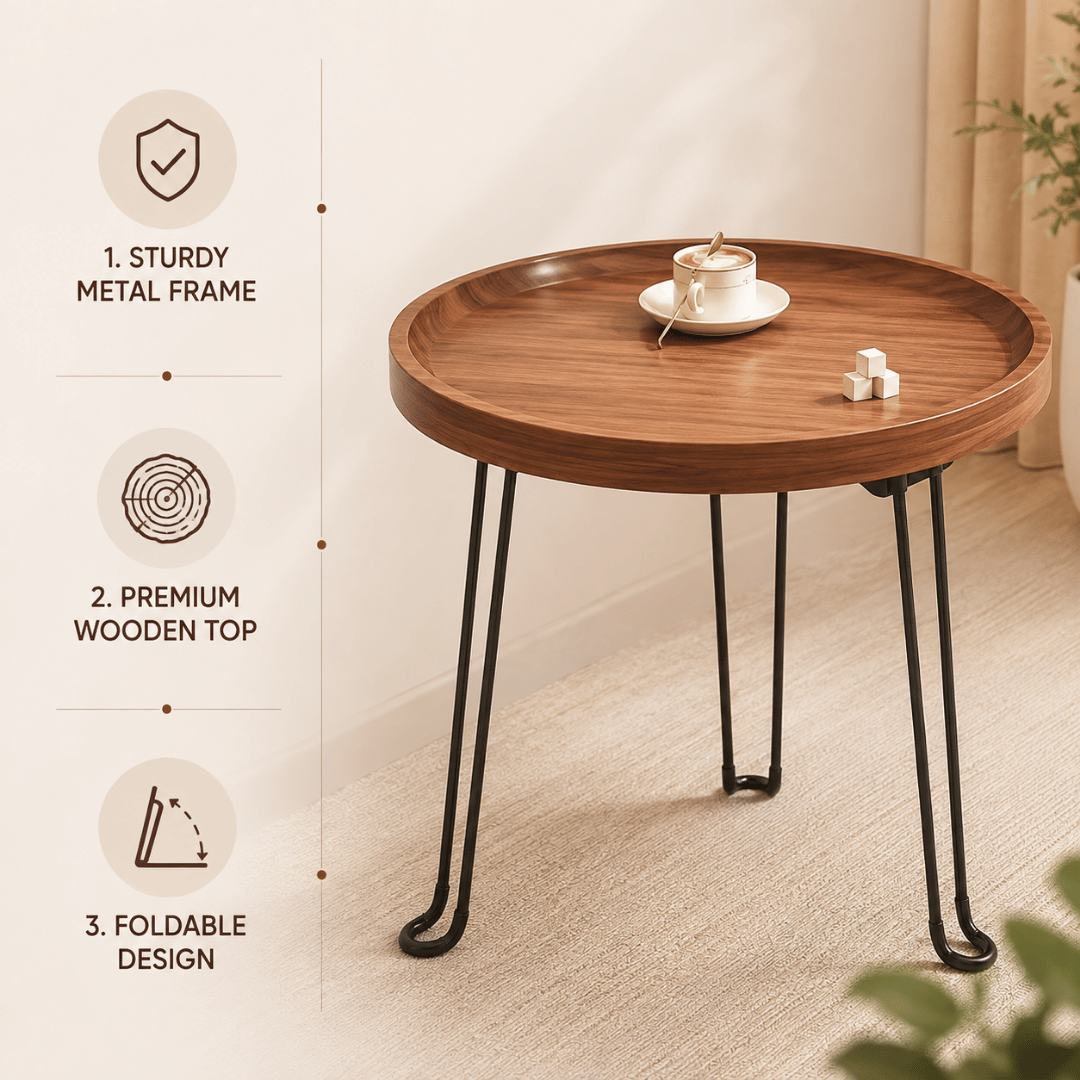 Heavy-Duty Multipurpose Foldable Metal Leg Wooden Table